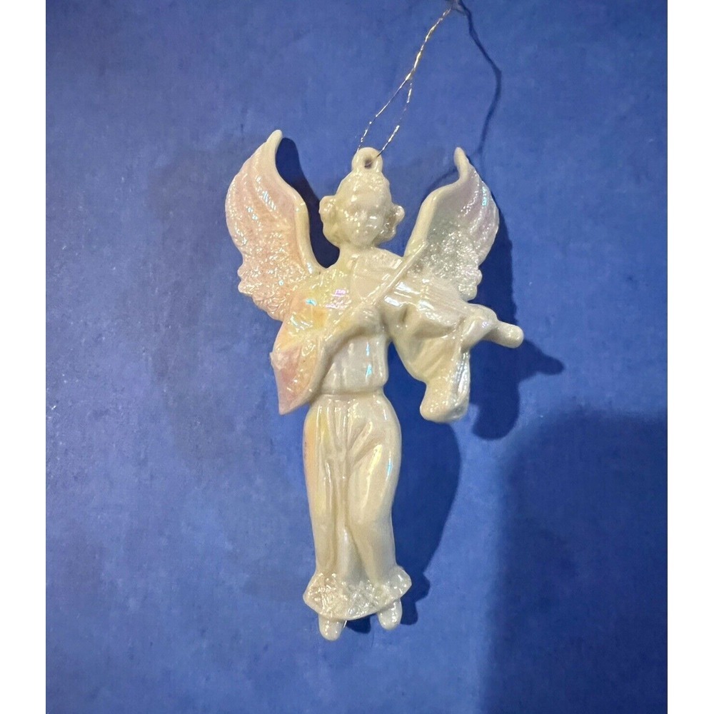 VIntage Beautiful Opalescent Angel Playing Violin Christmas Ornament